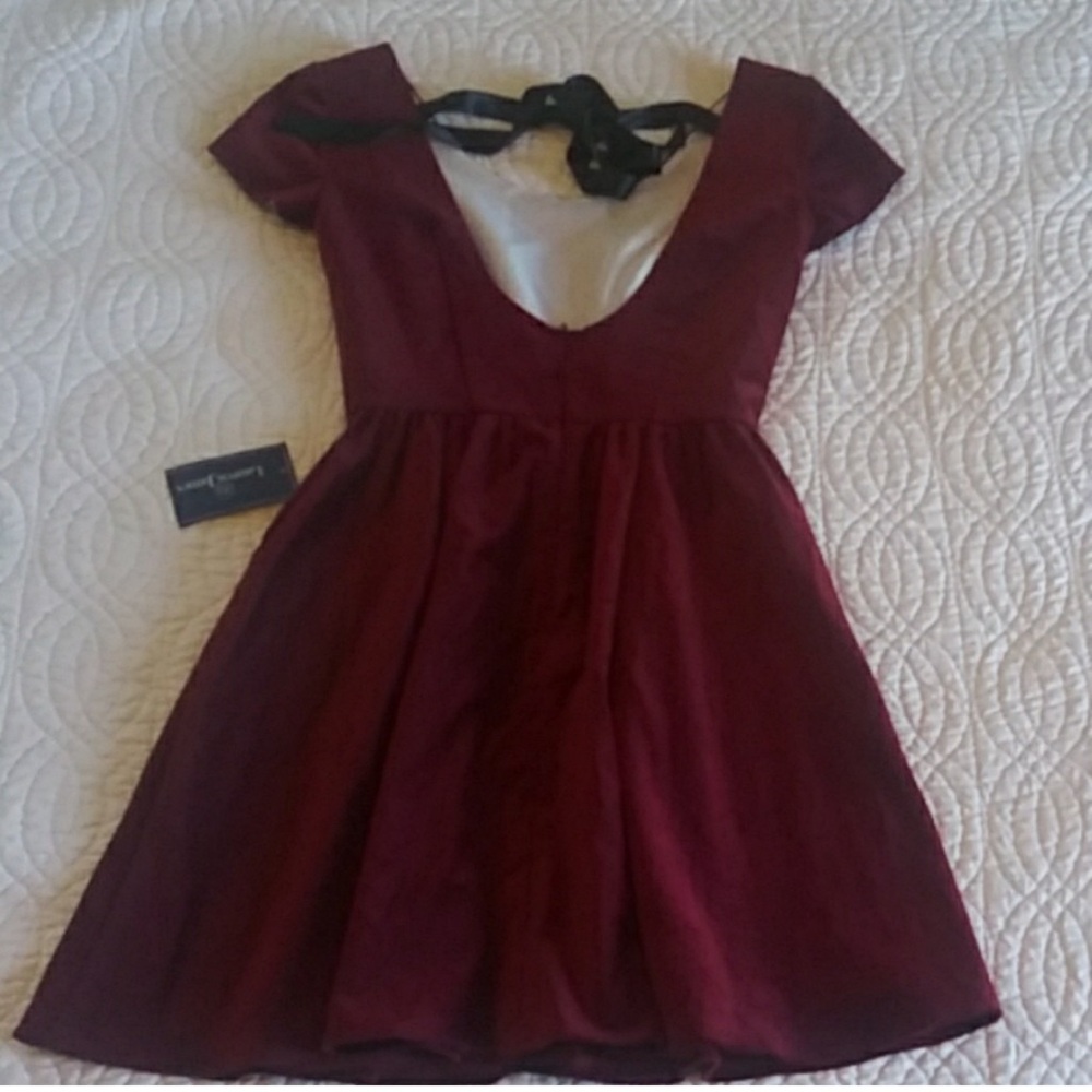 Lauren James Country prep Cranberry Velvet Holiday Classic Dress Scoop Back